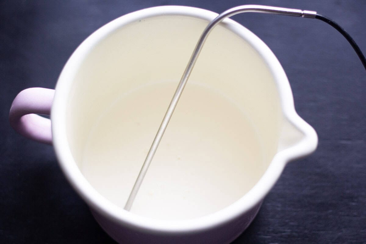 a food thermometer in a small pot