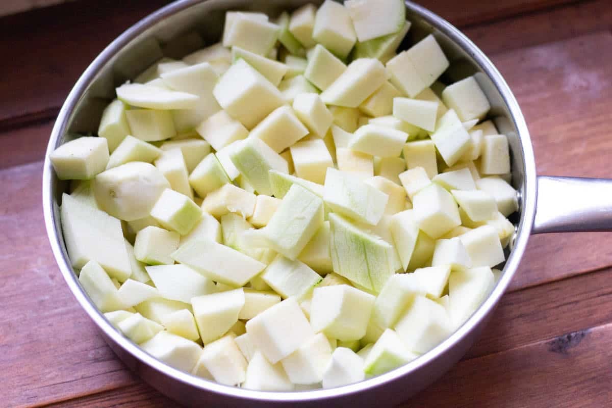 chopped marrow in a saucepan