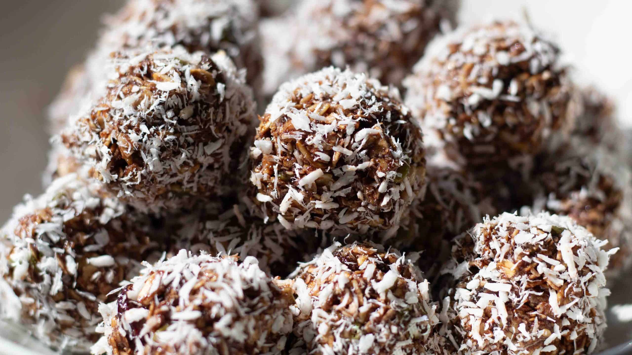 Swedish chocolate balls rolled in shredded coconut