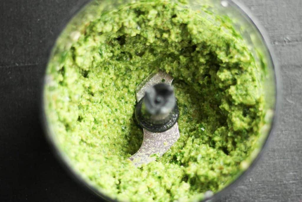 smooth wild garlic pesto mixture in a food processor