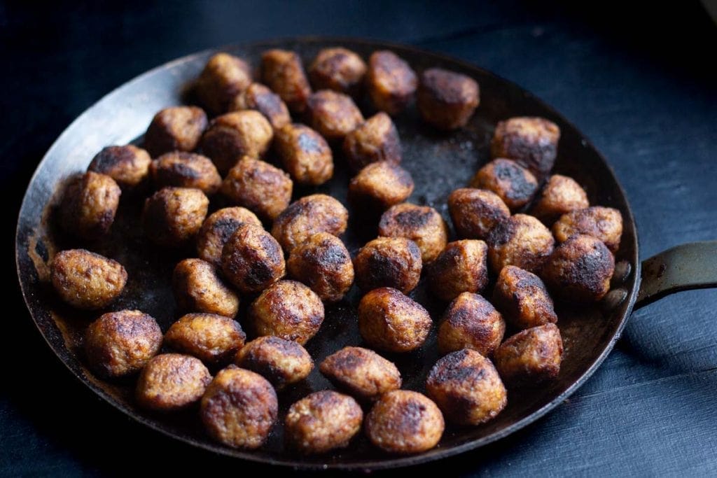 Authentic Swedish Meatballs in a cast iron skillet